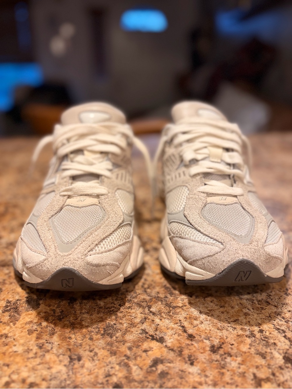 New Balance Women's 9060 Gray Light Beige/Taupe Mesh Suede Sneakers